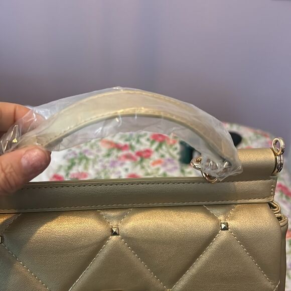 NWT- Badgley Mishka vegan leather big diamond quilting w/studs, metallic gold - Picture 3 of 6